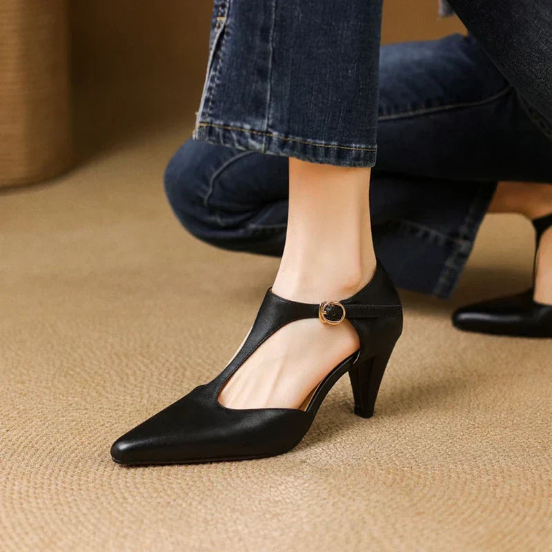 AuraBarcelona™ Tacones Altos de Cuero Auténtico Triana