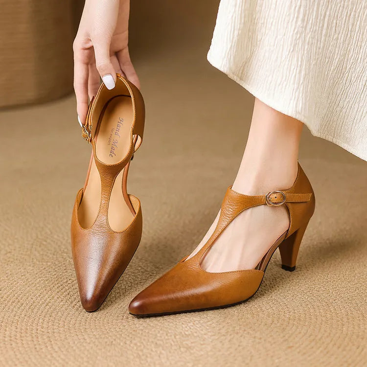 AuraBarcelona™ Tacones Altos de Cuero Auténtico Triana