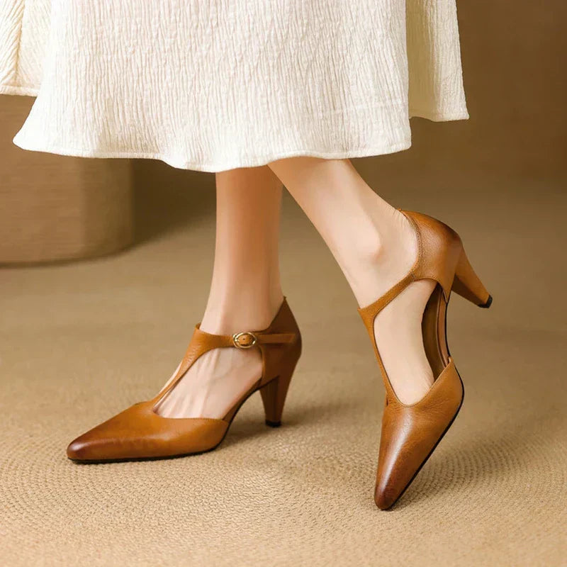 AuraBarcelona™ Tacones Altos de Cuero Auténtico Triana