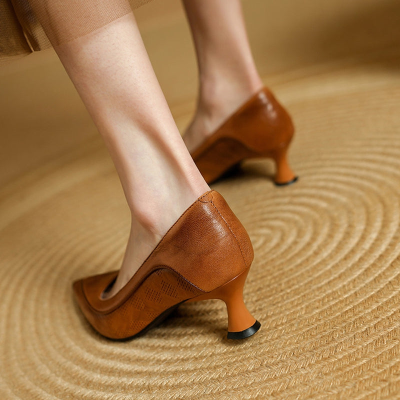 AuraBarcelona™ Zapatos de Tacón Alto de Cuero Auténtico Belle
