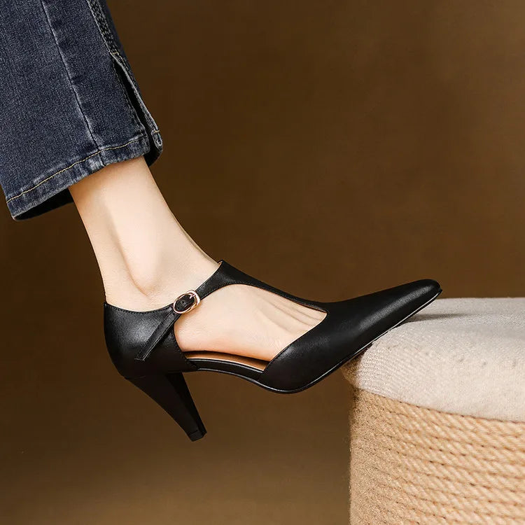 AuraBarcelona™ Tacones Altos de Cuero Auténtico Triana