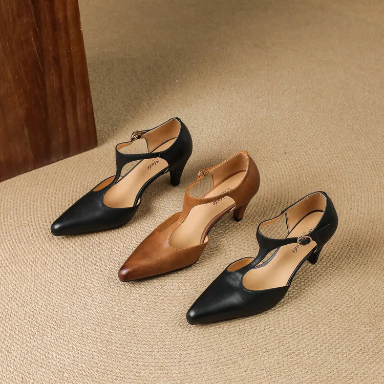 AuraBarcelona™ Tacones Altos de Cuero Auténtico Triana