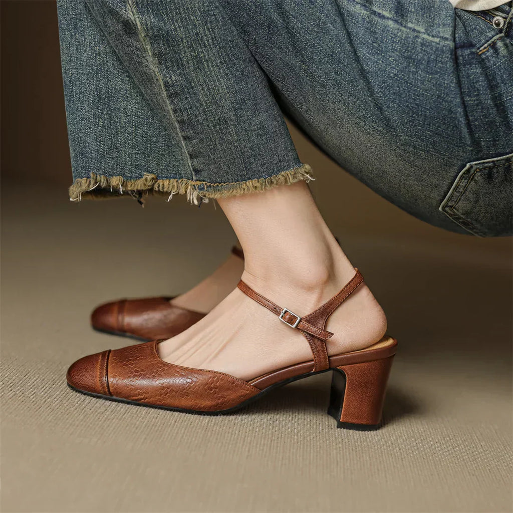 AuraBarcelona™ Tacones de Cuero Auténtico Valery