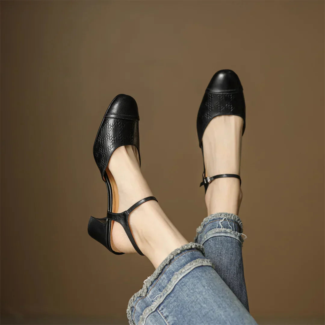 AuraBarcelona™ Tacones de Cuero Auténtico Valery