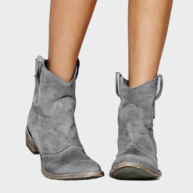 AuraBarcelona™ Marisol | Botas Vaqueras Retro de Tobillo en Gamuza Marrón