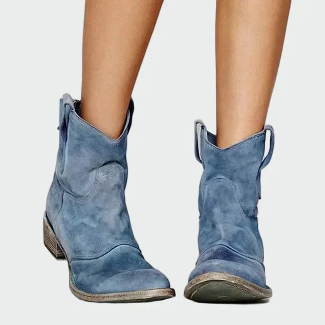 AuraBarcelona™ Marisol | Botas Vaqueras Retro de Tobillo en Gamuza Marrón
