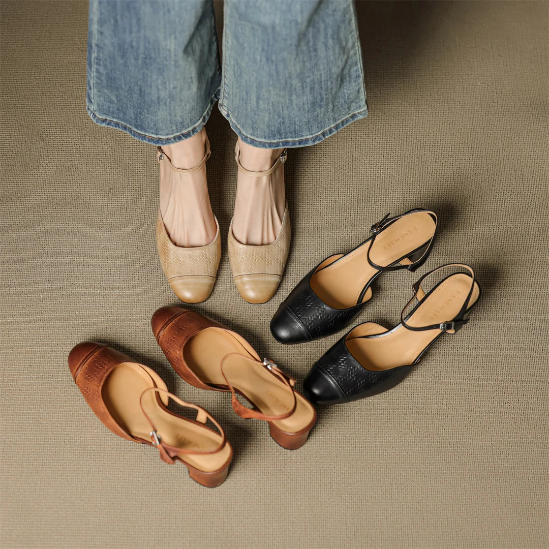 AuraBarcelona™ Tacones de Cuero Auténtico Valery