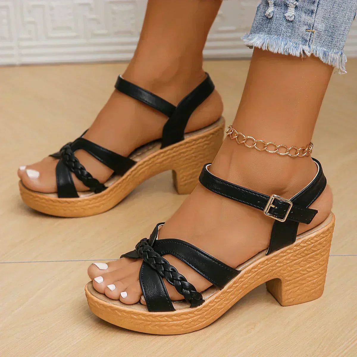 AuraBarcelona™ SANDALIAS CON TACÓN TRAMADO