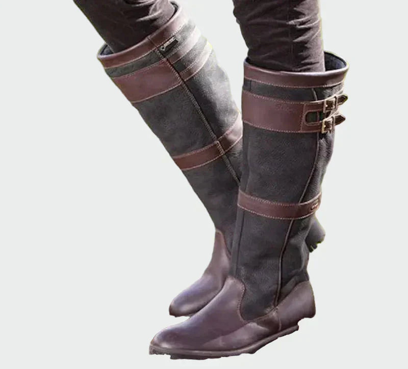 Laura | Botas Altas De Cuero Retro Con Detalles Modernos