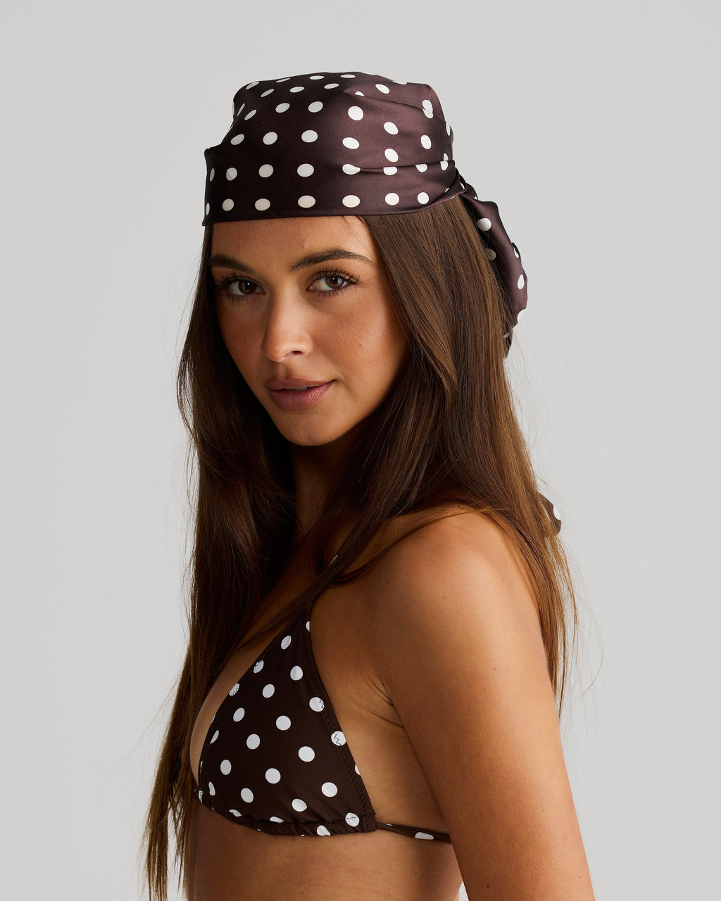 AuraBarcelona™ Havana Head Scarf Chocolate Polka