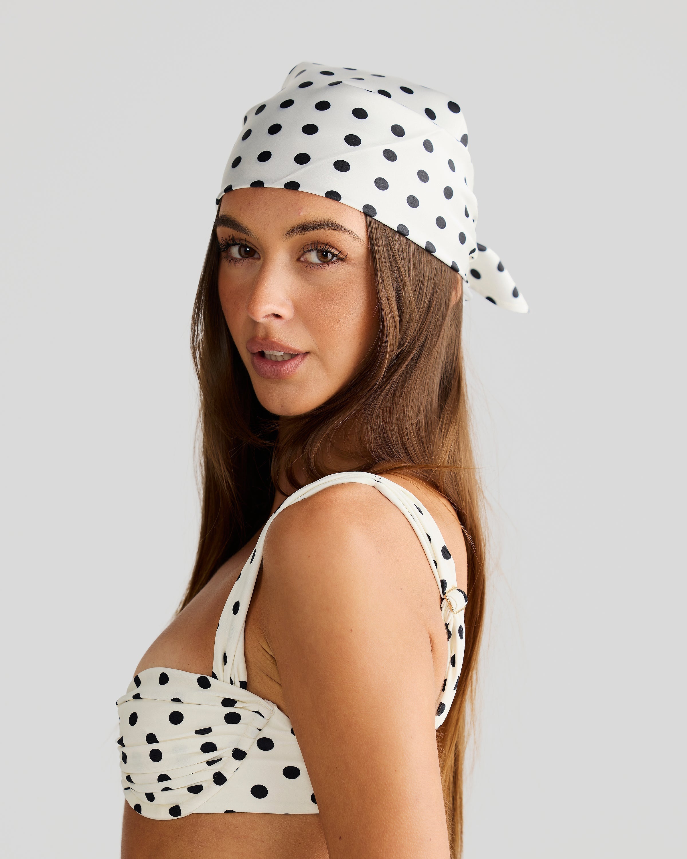 AuraBarcelona™ Havana Head Scarf Ivory Polka