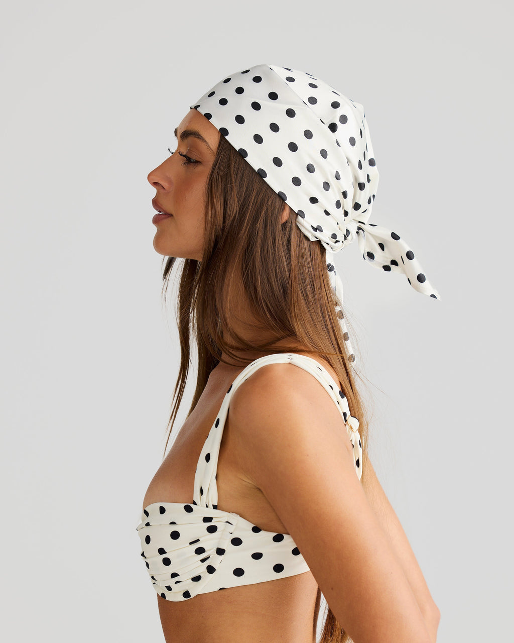 AuraBarcelona™ Havana Head Scarf Ivory Polka