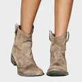 AuraBarcelona™ Marisol | Botas Vaqueras Retro de Tobillo en Gamuza Marrón