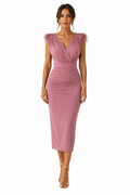 Vestido Midi Plumas Rosa Empolvado