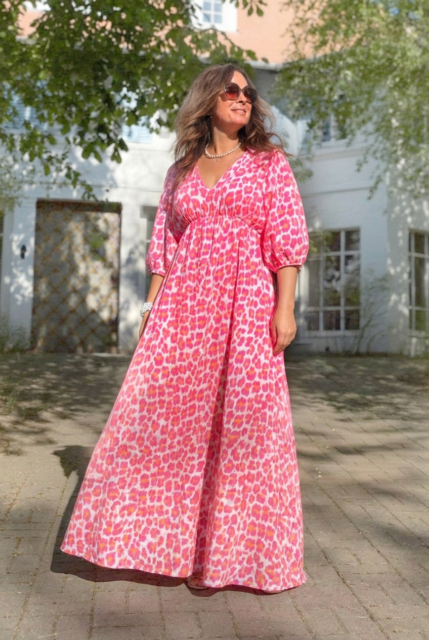 AuraBarcelona™ Valeria | Vestido de mujer con cuello en V y estampado