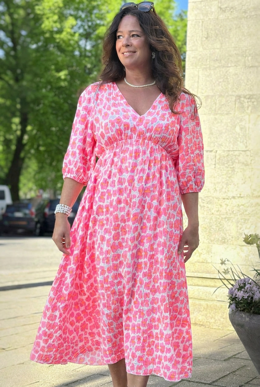AuraBarcelona™ Valeria | Vestido de mujer con cuello en V y estampado