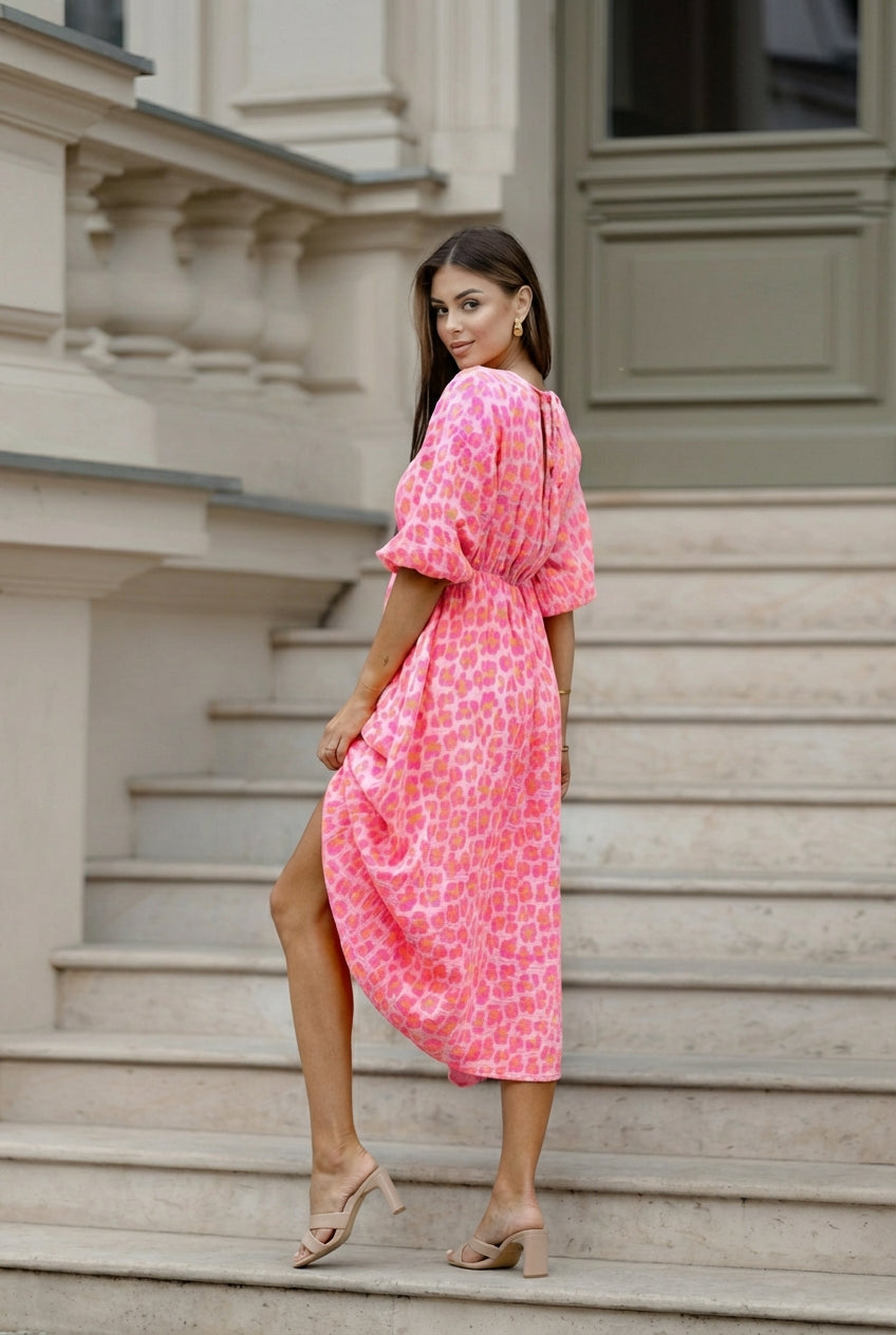 AuraBarcelona™ Valeria | Vestido de mujer con cuello en V y estampado