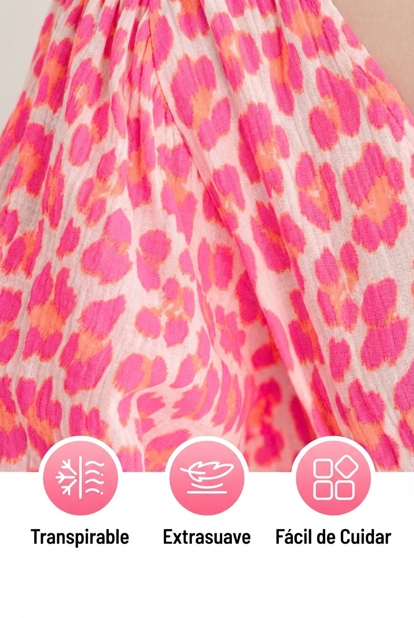 AuraBarcelona™ Valeria | Vestido de mujer con cuello en V y estampado