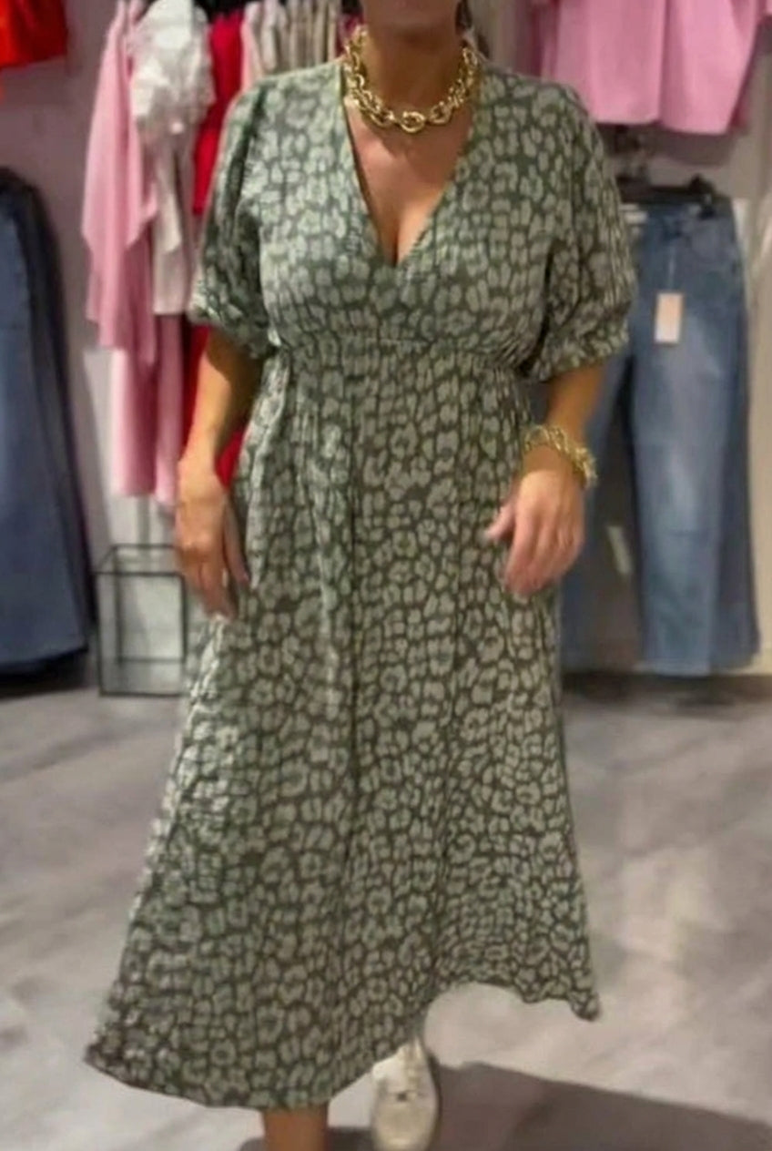 AuraBarcelona™ Valeria | Vestido de mujer con cuello en V y estampado