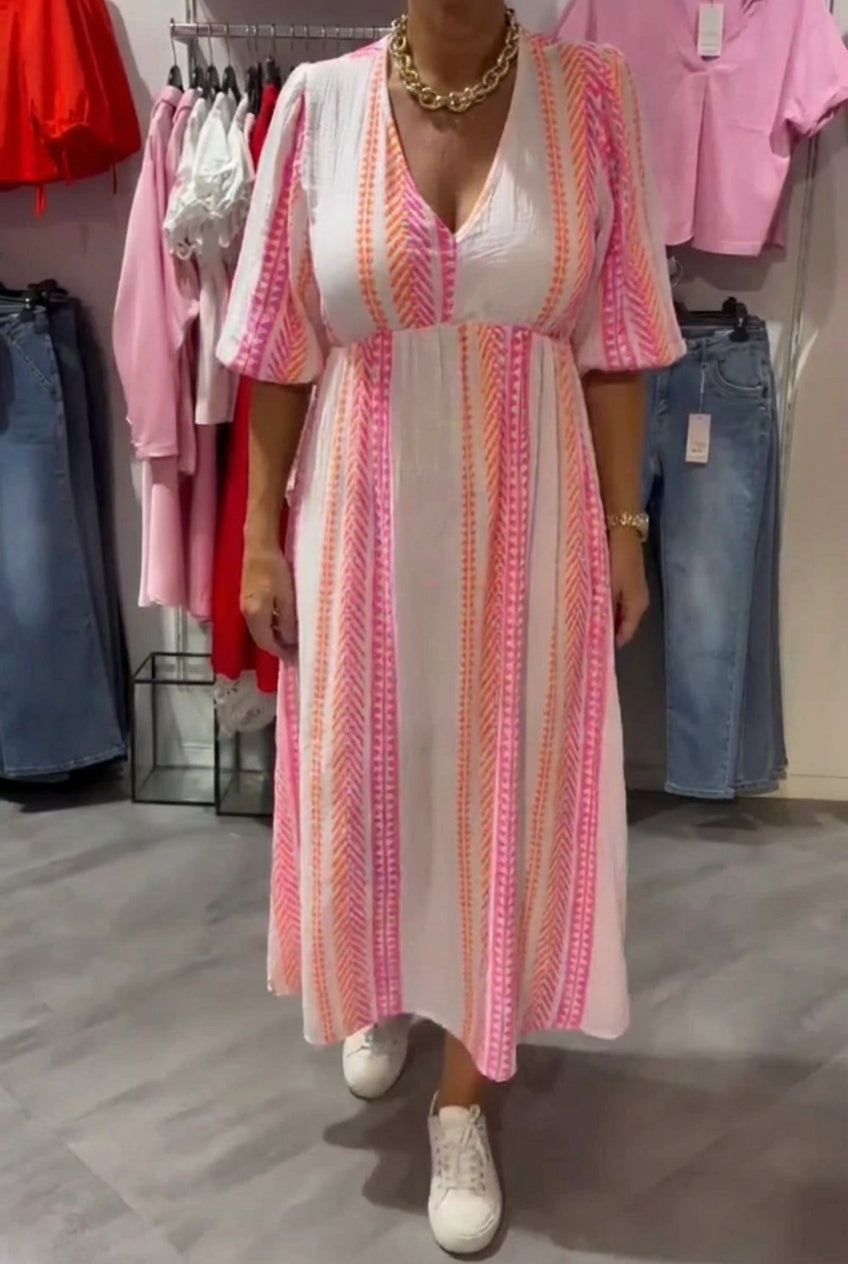 AuraBarcelona™ Valeria | Vestido de mujer con cuello en V y estampado