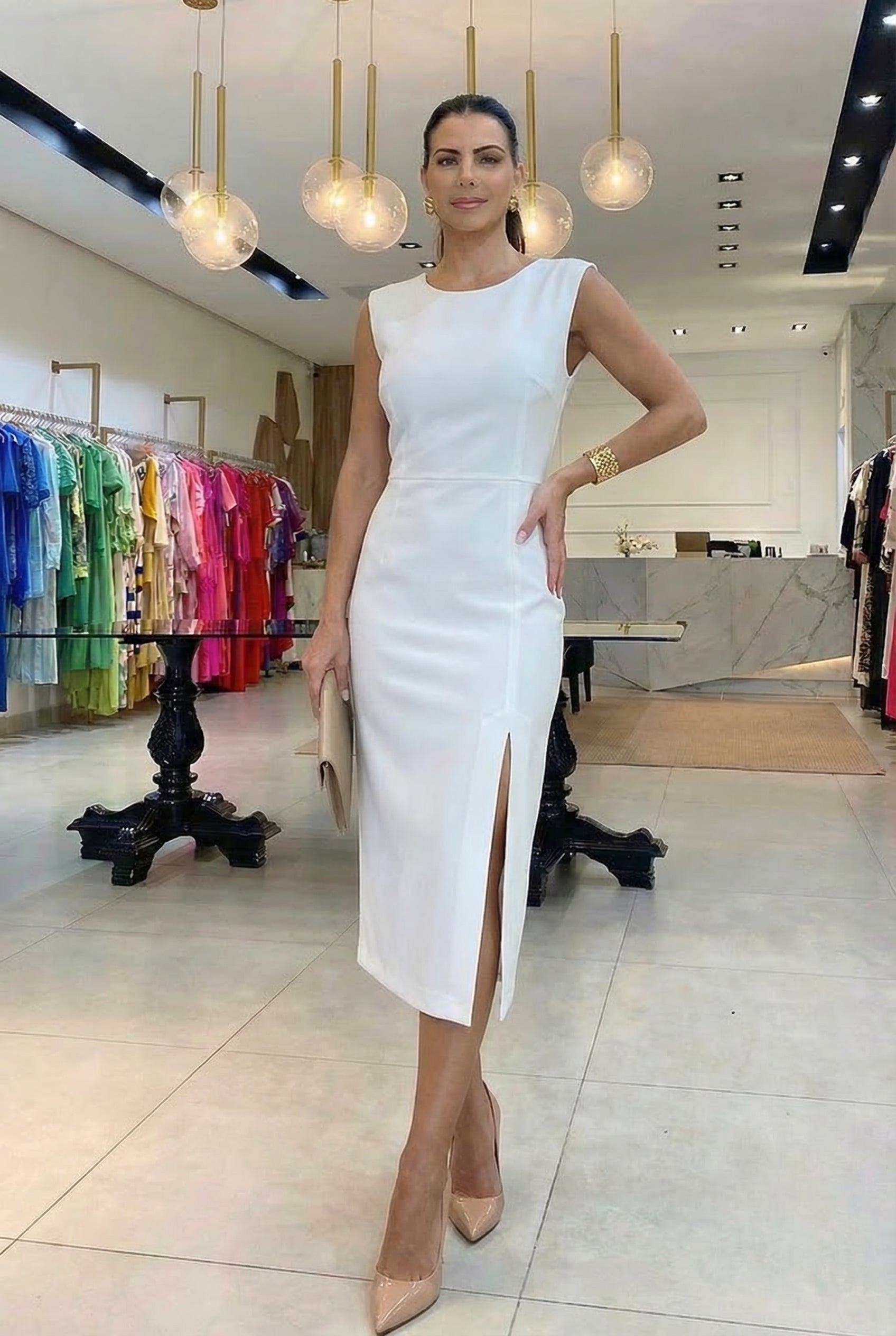 AuraBarcelona™ Bianca | Vestido Elegante con Abertura