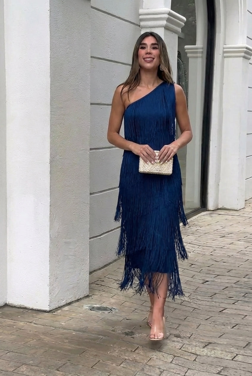 AuraBarcelona™ Irene | Vestido Asimétrico de Flecos