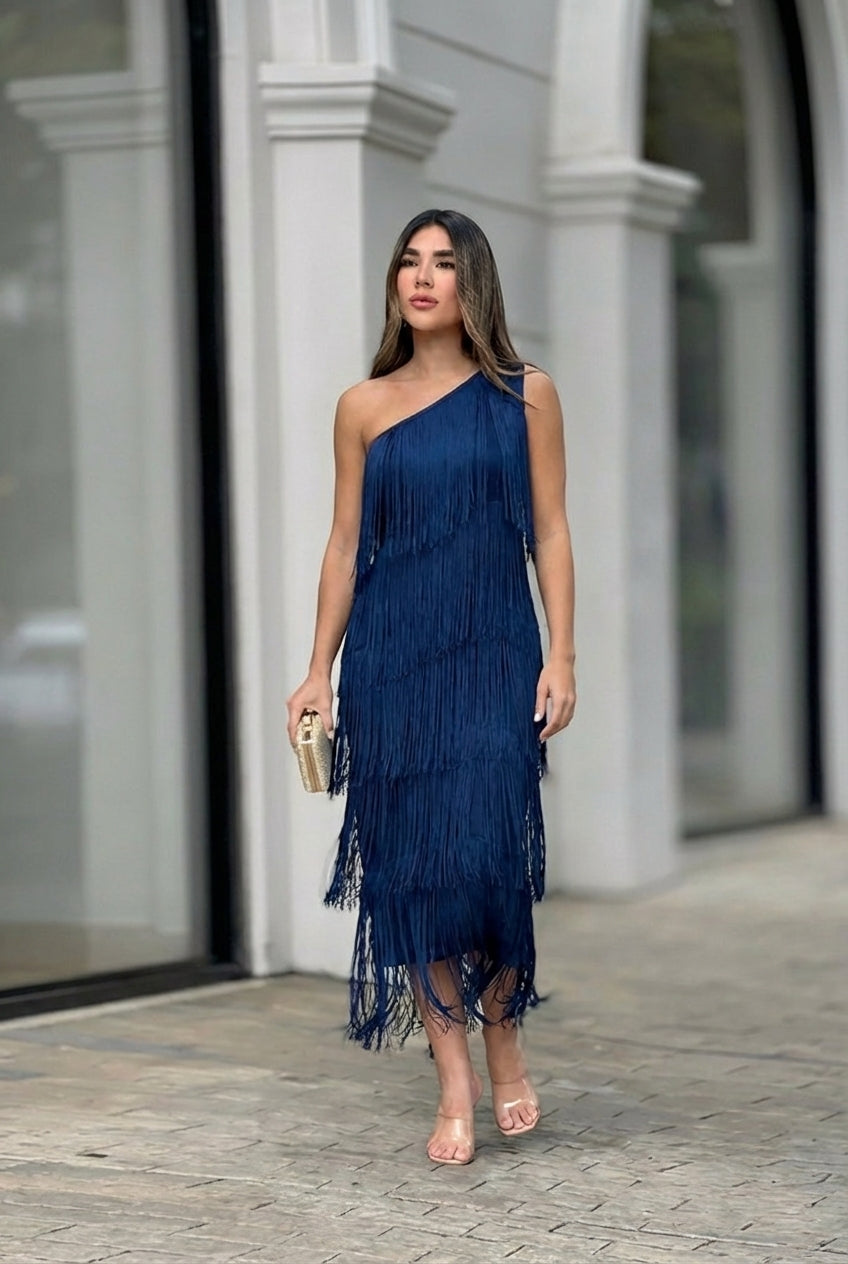 AuraBarcelona™ Irene | Vestido Asimétrico de Flecos