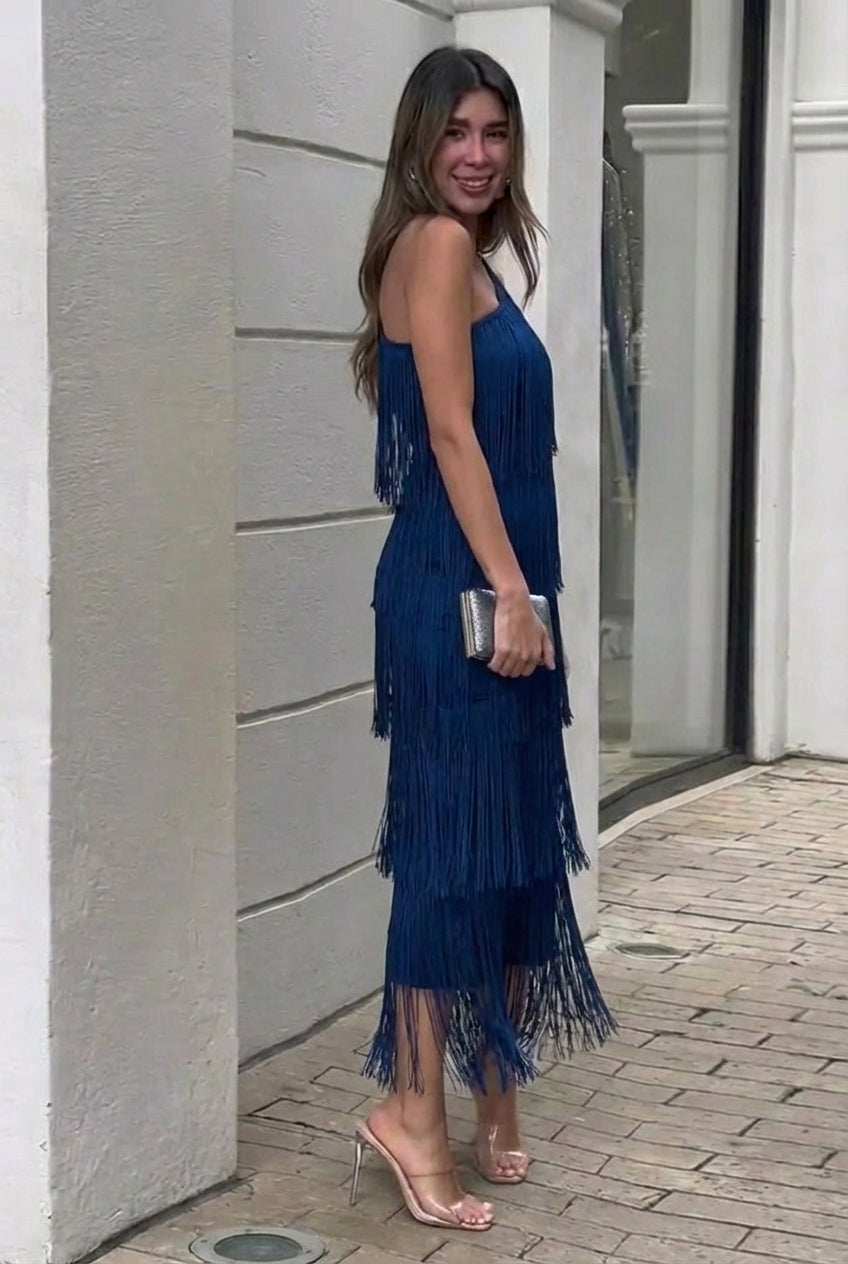 AuraBarcelona™ Irene | Vestido Asimétrico de Flecos