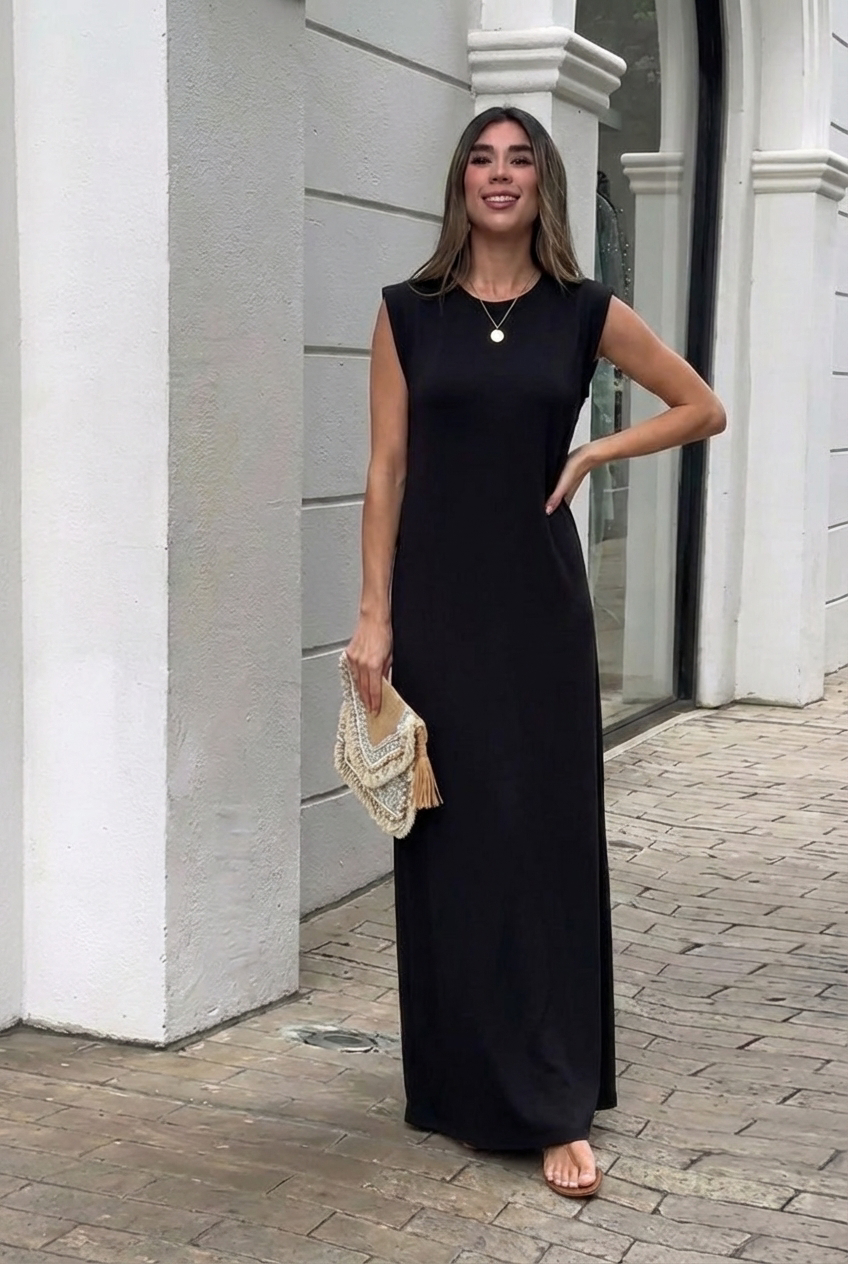 AuraBarcelona™ Inma | Vestido largo fluido antiarrugas