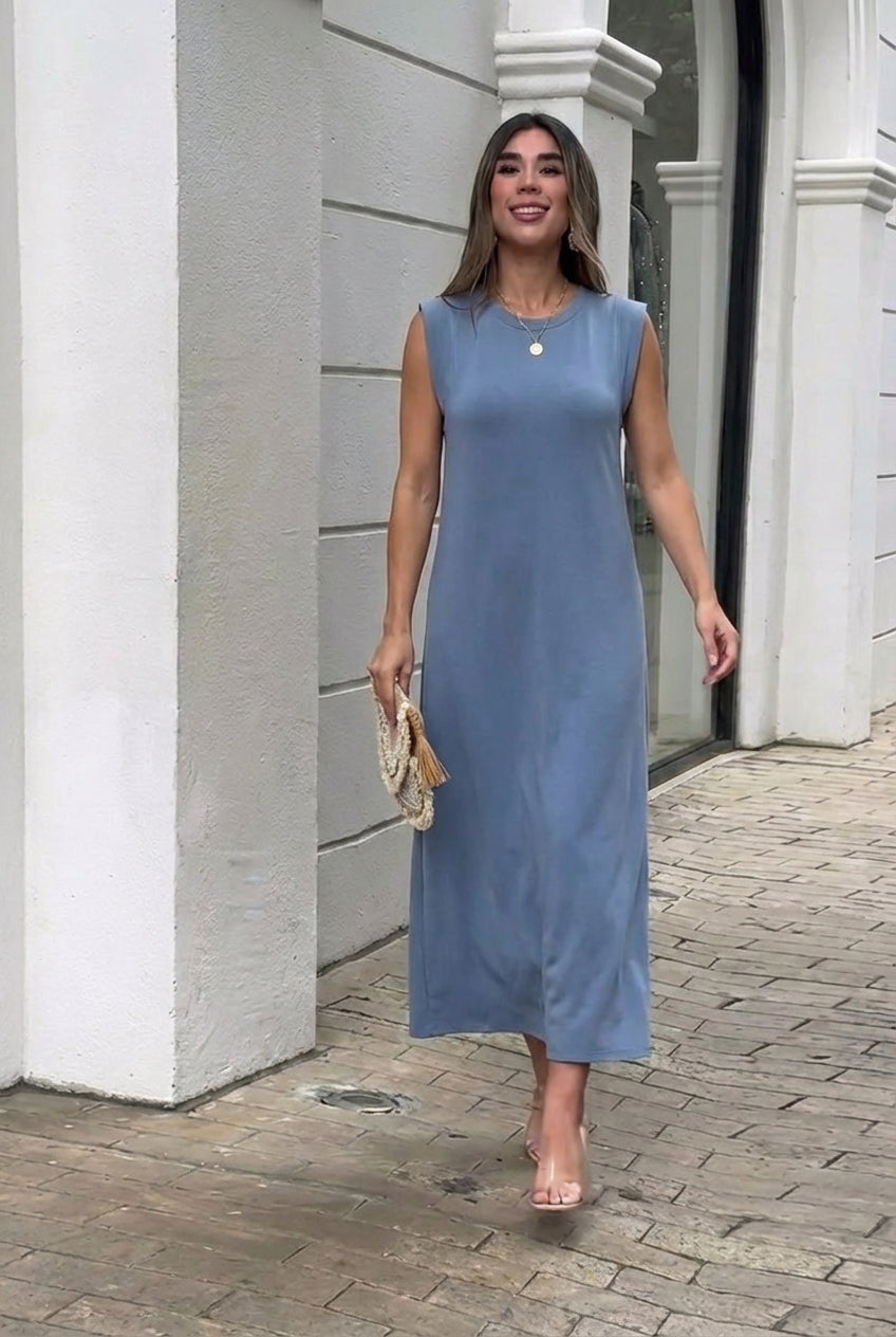 AuraBarcelona™ Inma | Vestido largo fluido antiarrugas