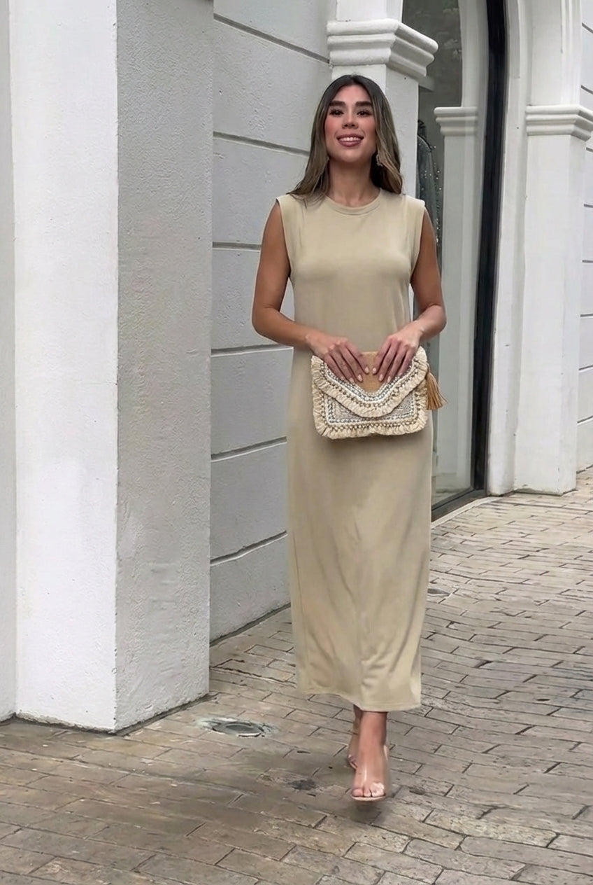 AuraBarcelona™ Inma | Vestido largo fluido antiarrugas
