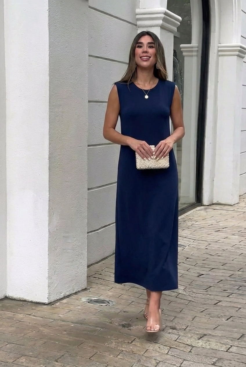 AuraBarcelona™ Inma | Vestido largo fluido antiarrugas