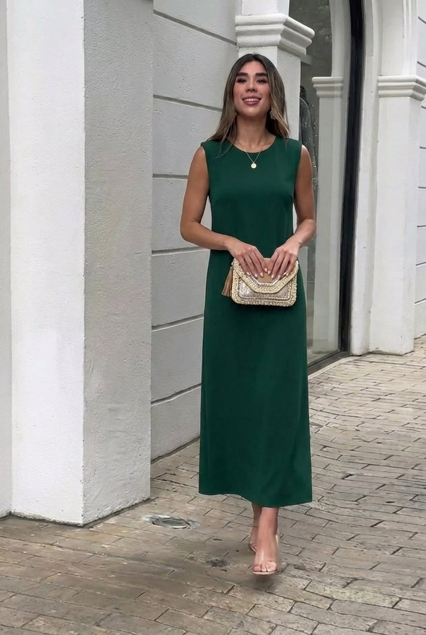 AuraBarcelona™ Inma | Vestido largo fluido antiarrugas