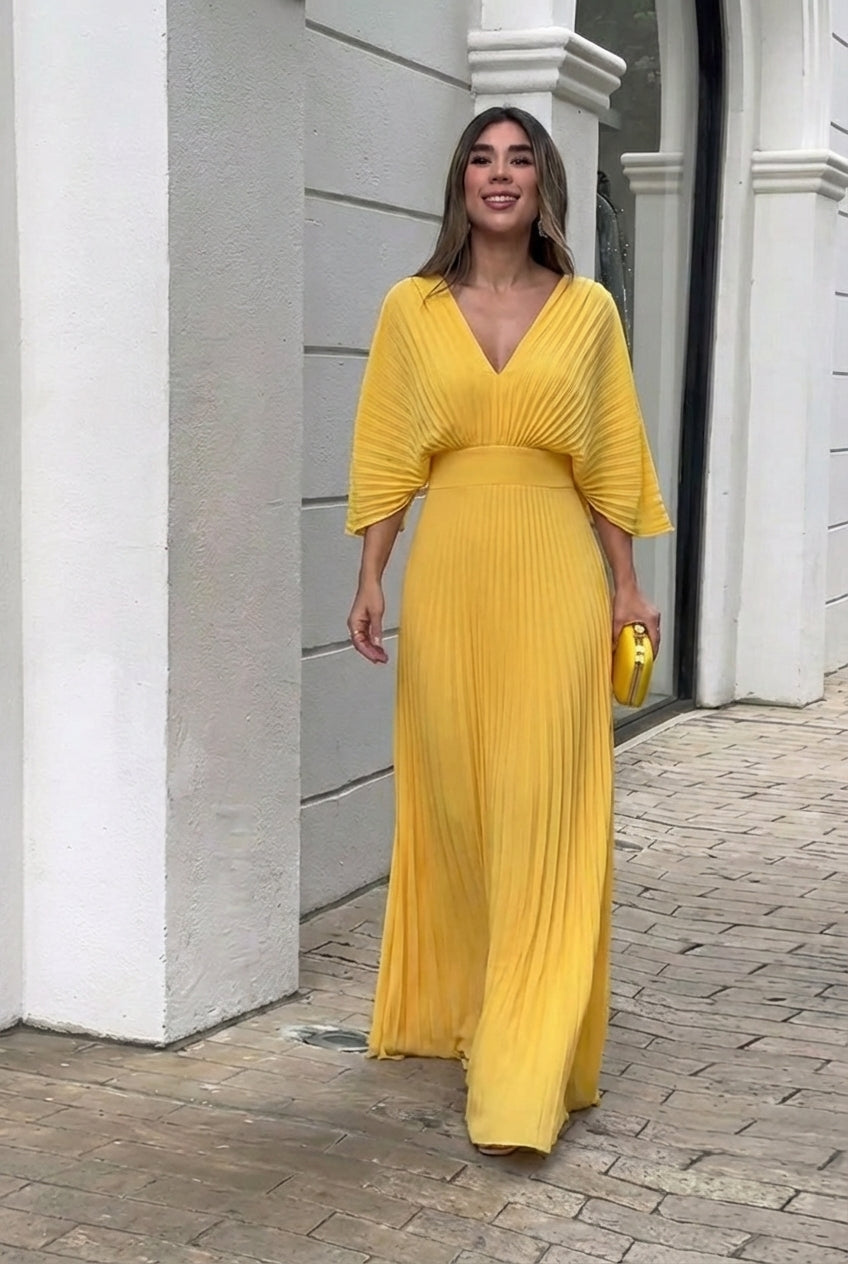 AuraBarcelona™ Natalia | Vestido largo plisado elegante