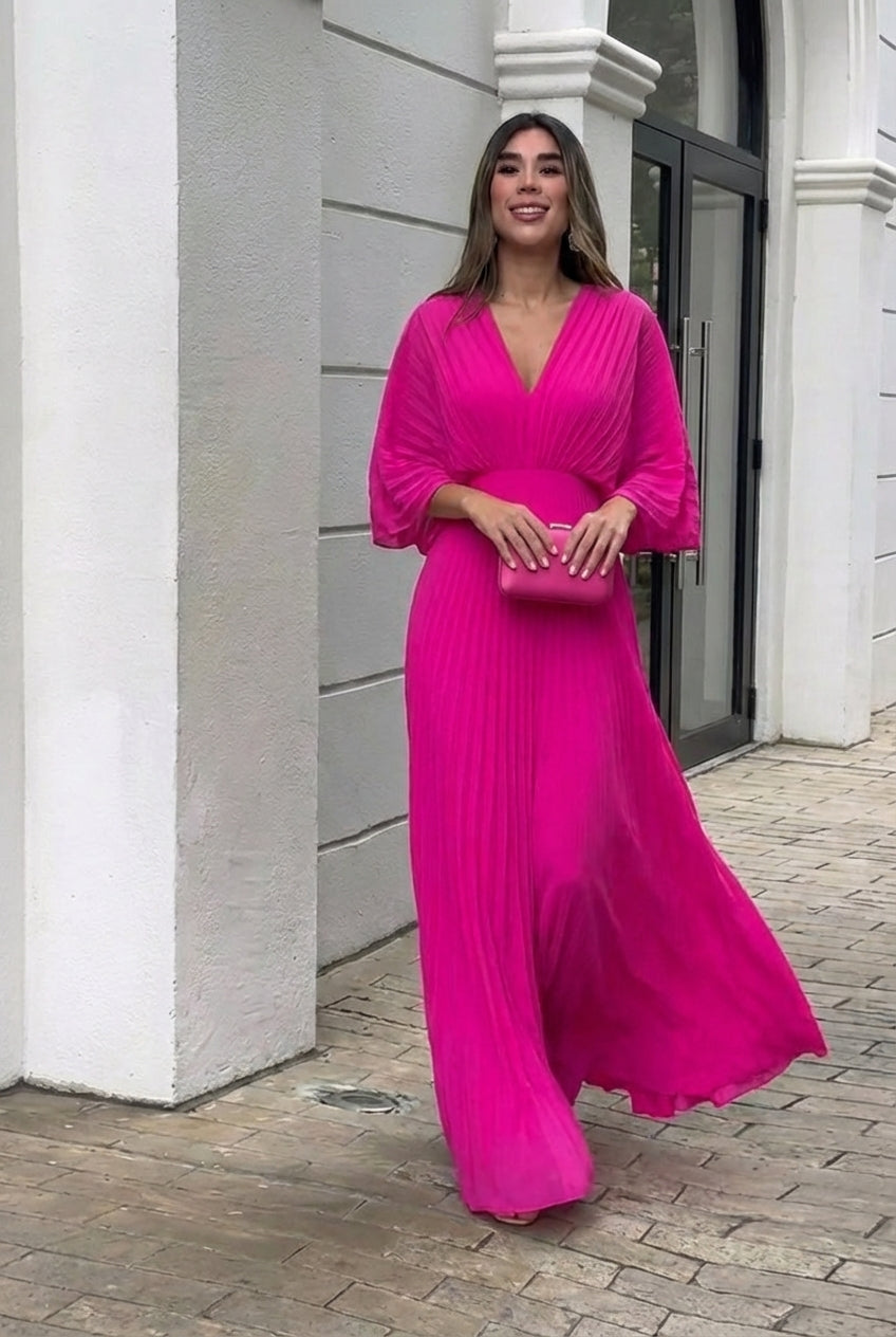 AuraBarcelona™ Natalia | Vestido largo plisado elegante