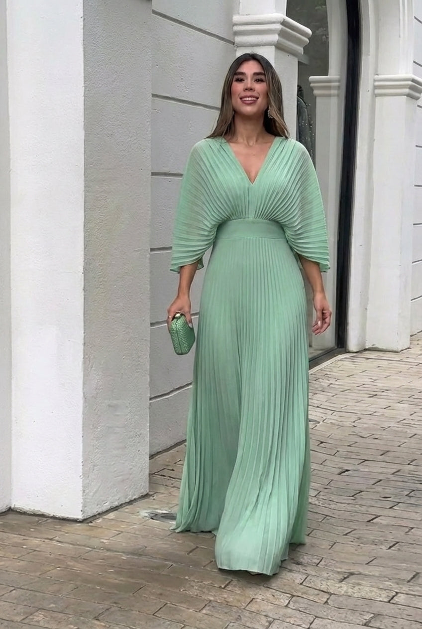 AuraBarcelona™ Natalia | Vestido largo plisado elegante
