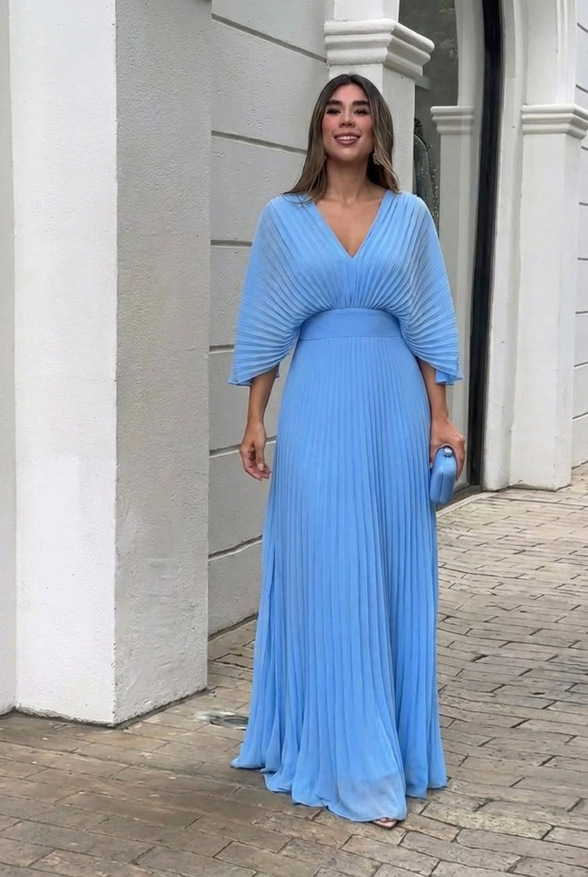 AuraBarcelona™ Natalia | Vestido largo plisado elegante
