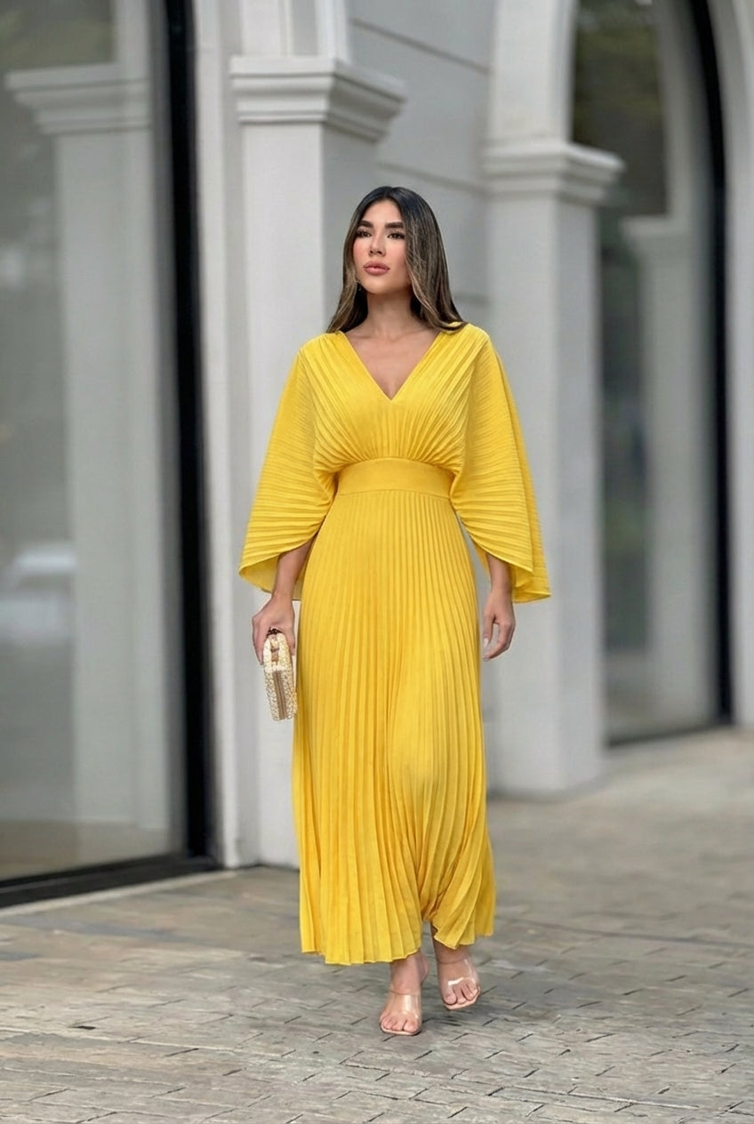 AuraBarcelona™ Natalia | Vestido largo plisado elegante