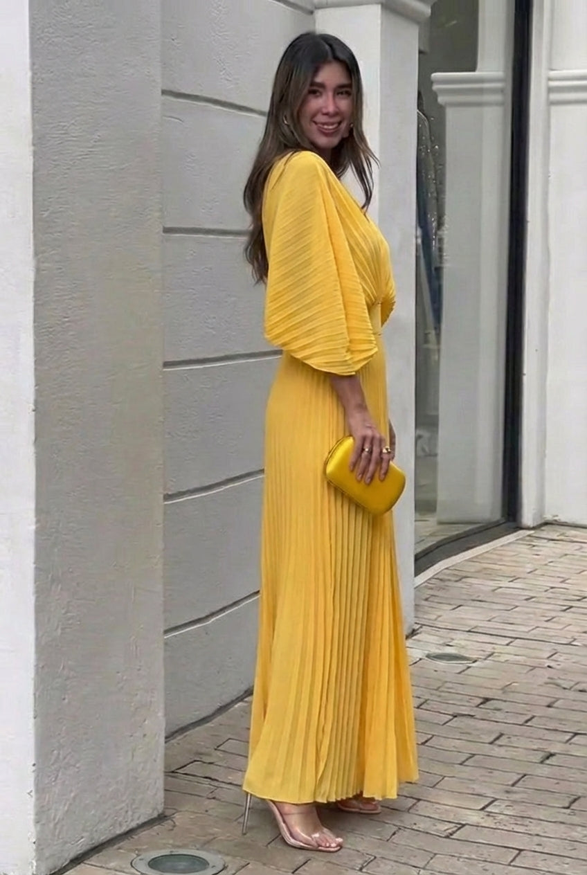 AuraBarcelona™ Natalia | Vestido largo plisado elegante