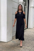 AuraBarcelona™ Elena | Vestido largo con hombros al descubierto y corte relajado