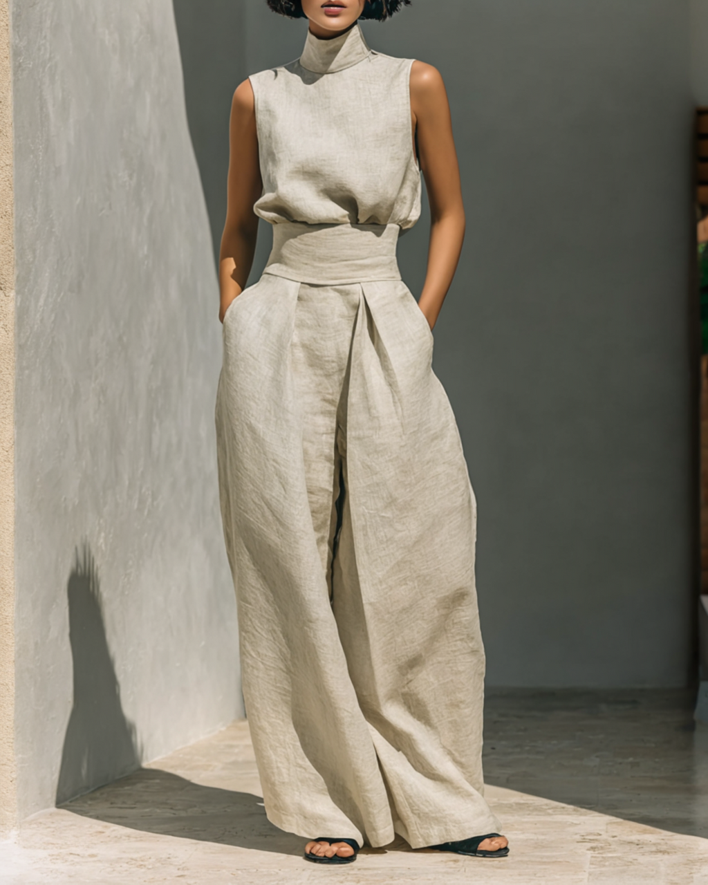 AuraBarcelona™ | CONJUNTO MINIMALISTA DE LINO Y ALGODÓN