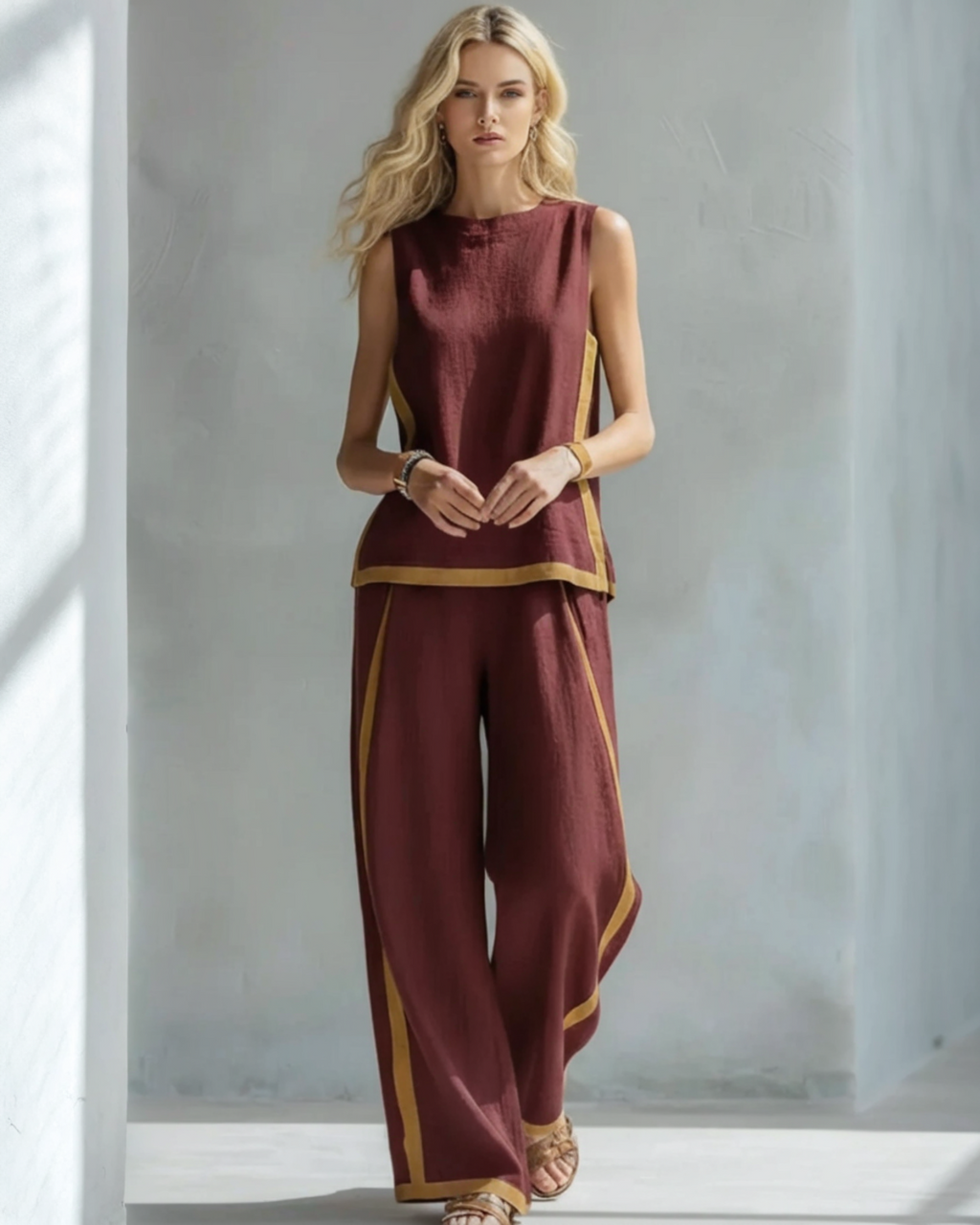 AuraBarcelona™ | CONJUNTO ELEGANTE DE ALGODÓN Y LINO