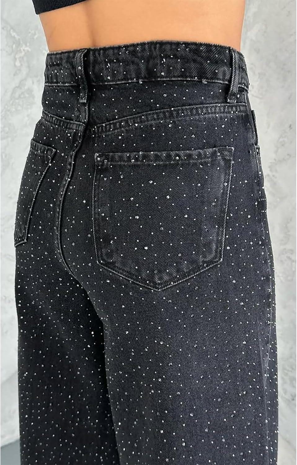 AuraBarcelona™ | VAQUEROS DE PIERNA RECTA CON STRASS