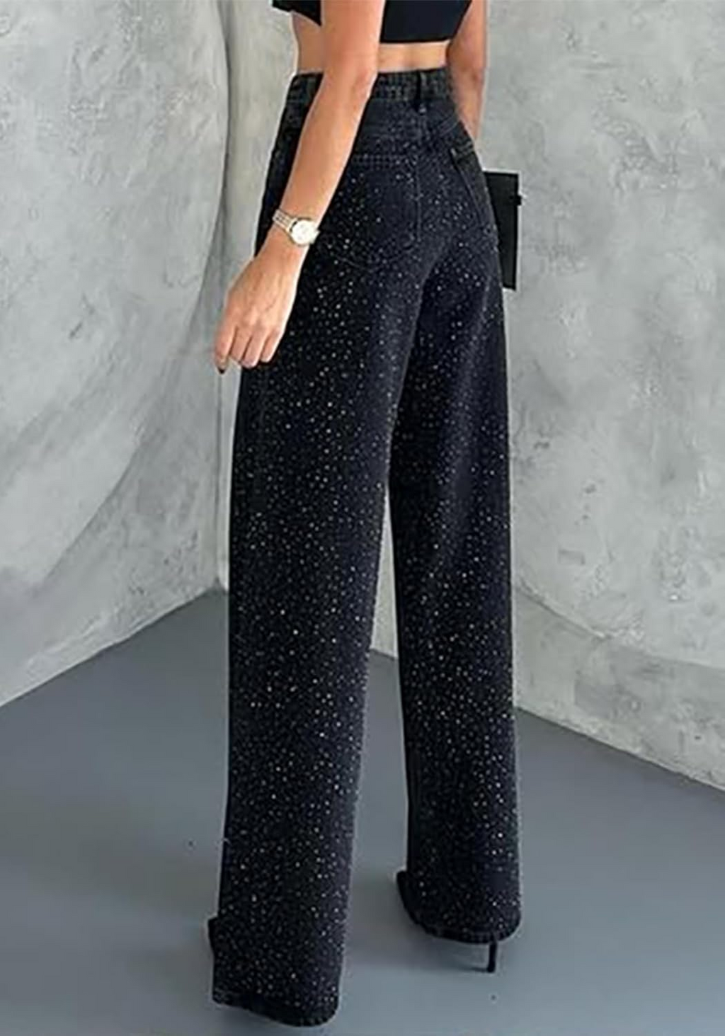 AuraBarcelona™ | VAQUEROS DE PIERNA RECTA CON STRASS