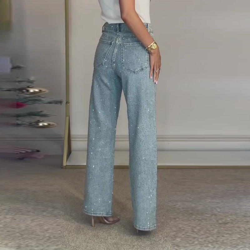 AuraBarcelona™ | VAQUEROS DE PIERNA RECTA CON STRASS