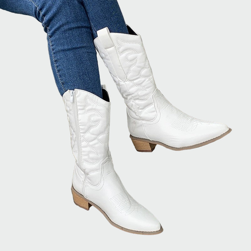 AuraBarcelona™ Estrella | Botines De Cowboy Metálicos En Rosa Con Bordado